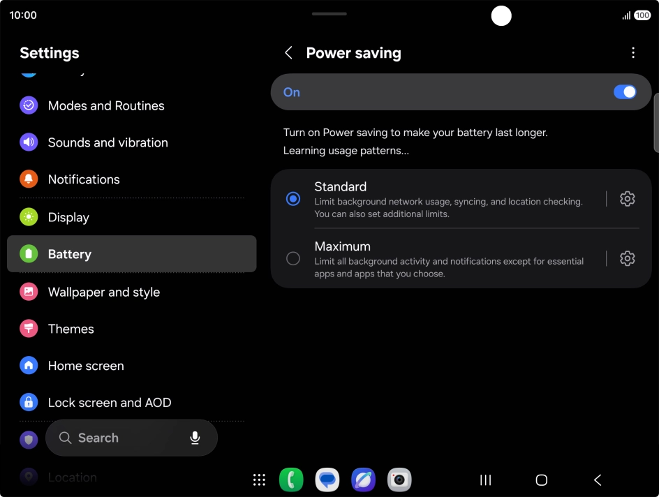 Press the indicator next to the required setting.