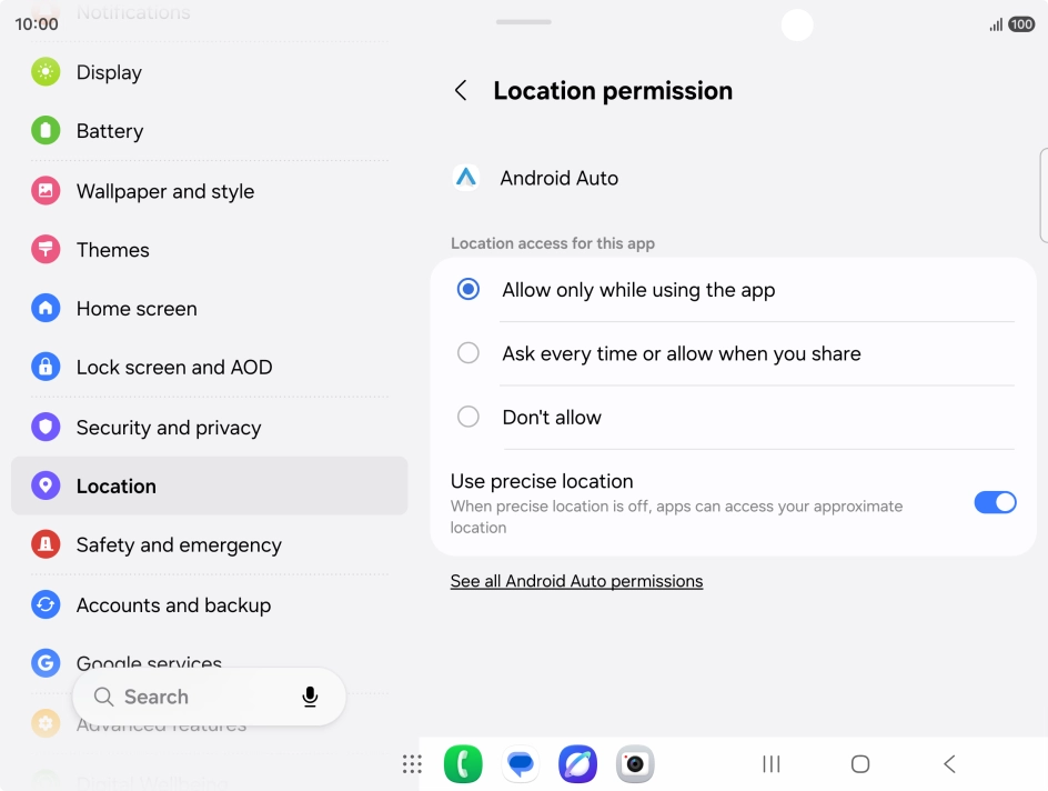 Press the required setting.