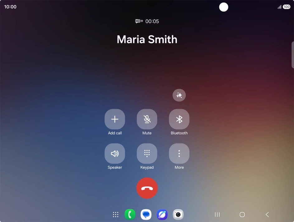 To use Galaxy AI for translation during a call, press the AI icon.
