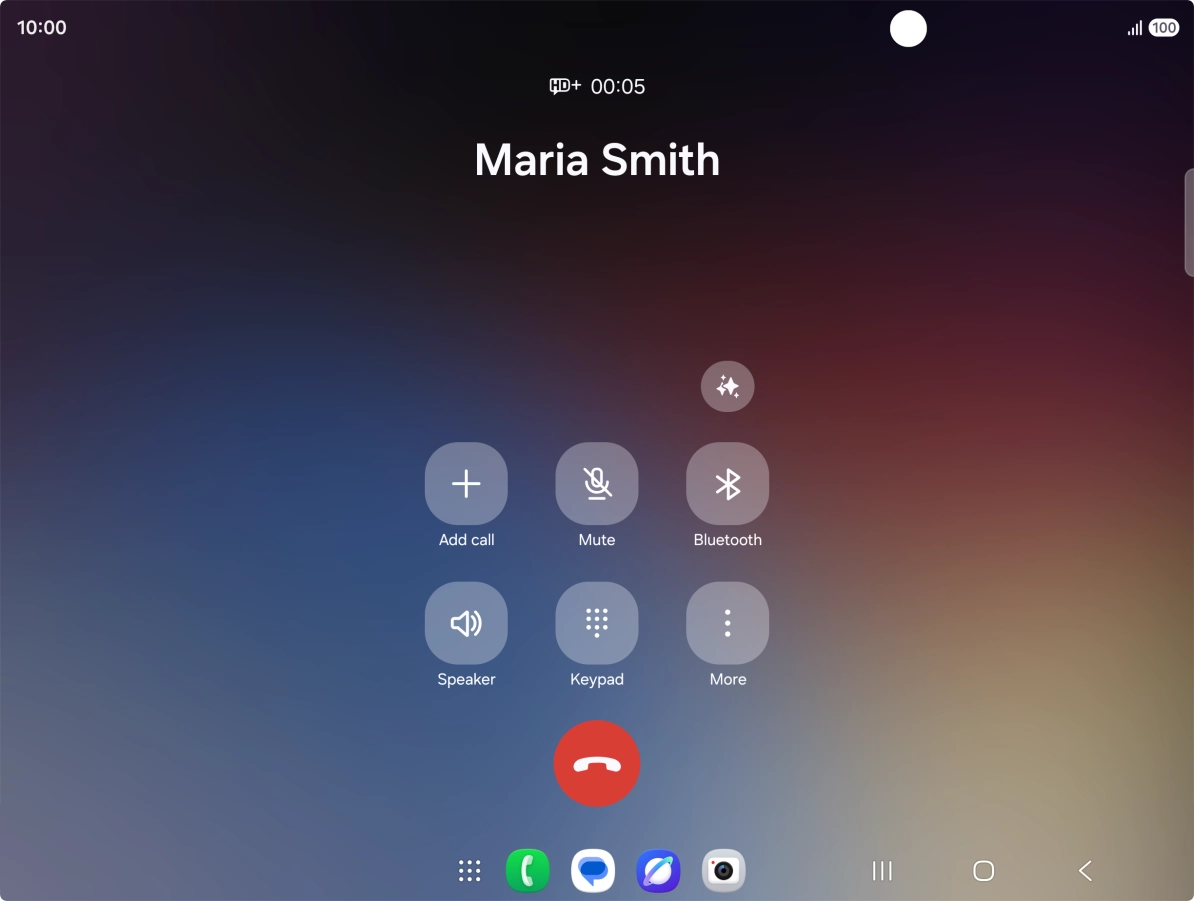To use Galaxy AI for translation during a call, press the AI icon.