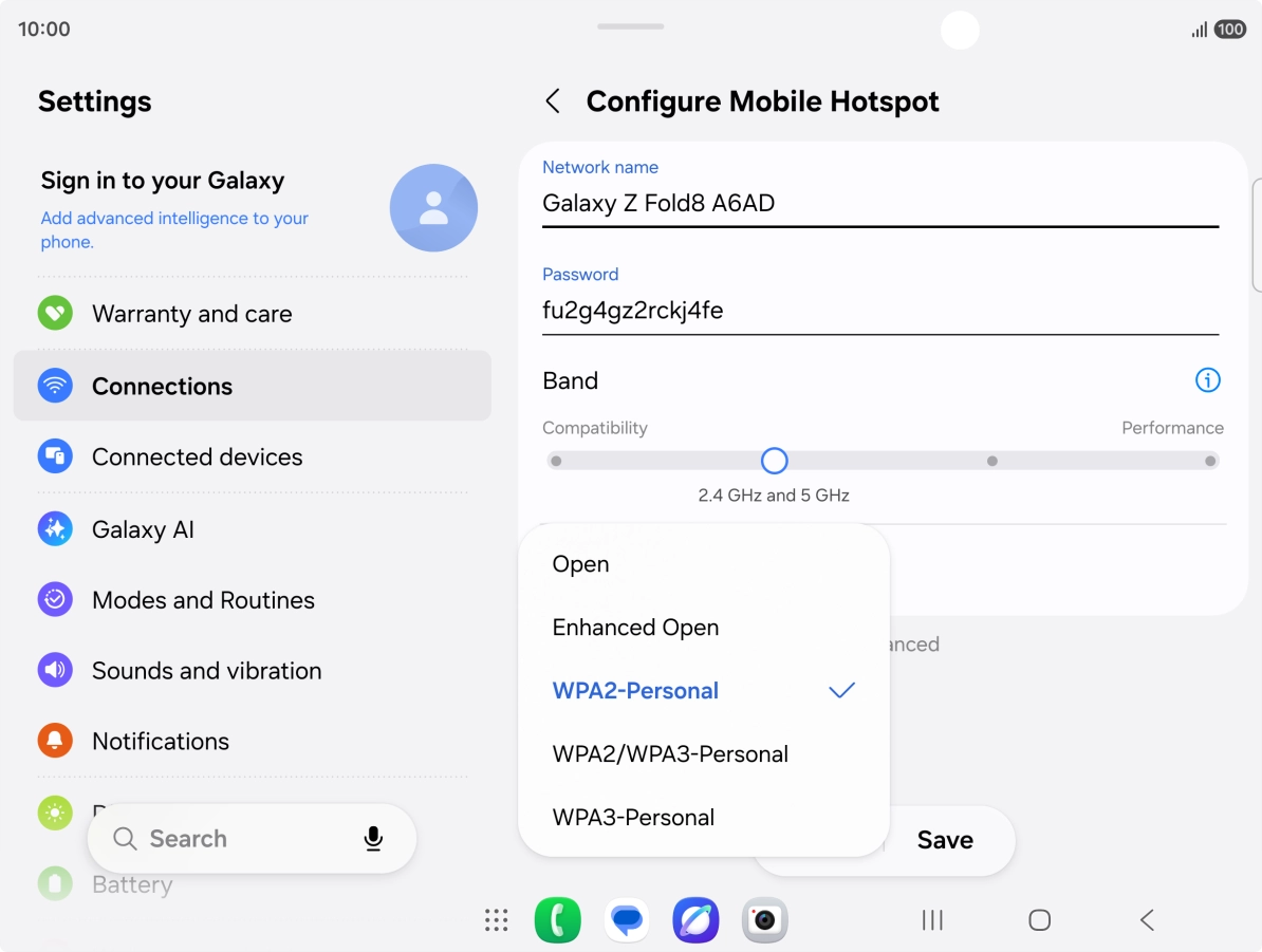 Press WPA3-Personal to password protect your Wi-Fi hotspot.