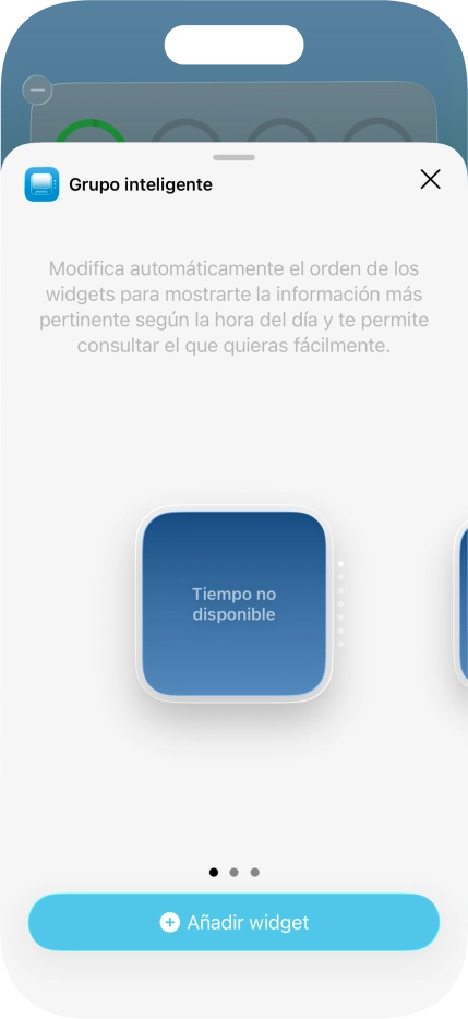 Desliza el dedo hacia la derecha o hacia la izquierda por la pantalla para seleccionar el tamaño de widget deseado.