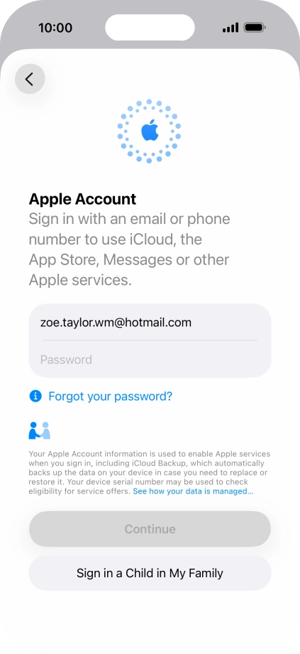 Press Password and key in the password for your Apple Account.