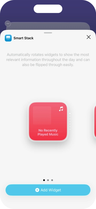 Slide your finger right or left on the screen to select the required widget size.