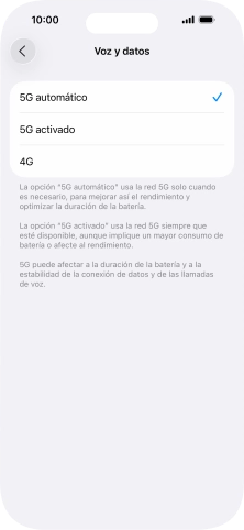 Si deseas activar el cambio automático entre una red 5G y 4G, pulsa 5G automático.