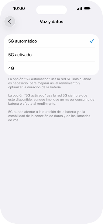 Si deseas activar el cambio automático entre una red 5G y 4G, pulsa 5G automático.