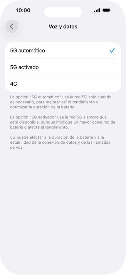 Si deseas activar el cambio automático entre una red 5G y 4G, pulsa 5G automático.