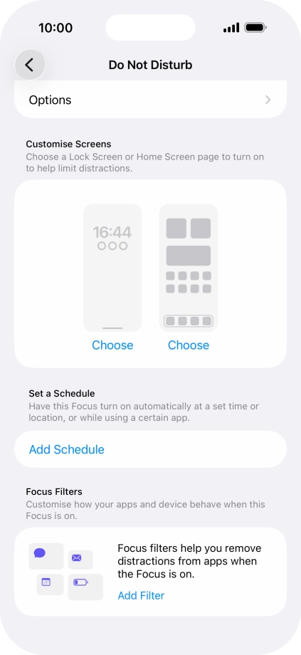 Press Add Schedule and follow the instructions on the screen to select settings for automatic activation of Do Not Disturb.