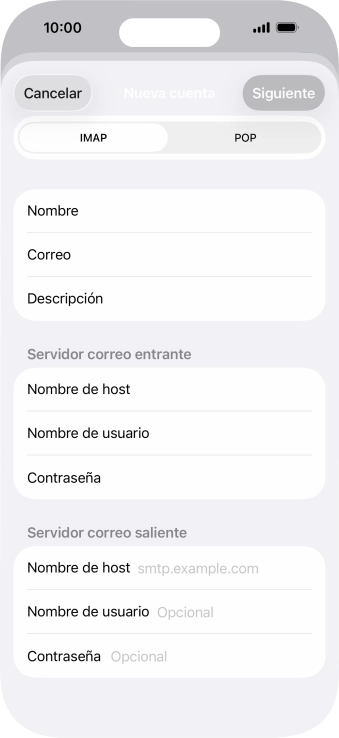 Pulsa Nombre de host e introduce smtp.vodafone.es.