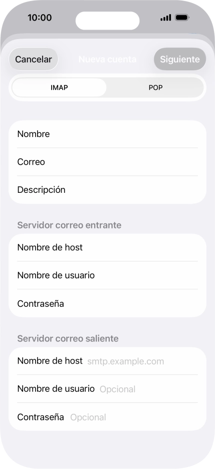 Pulsa Nombre de host e introduce smtp.vodafone.es.