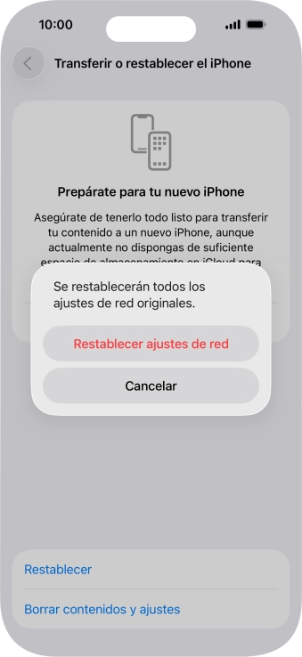 Pulsa Restablecer ajustes de red.