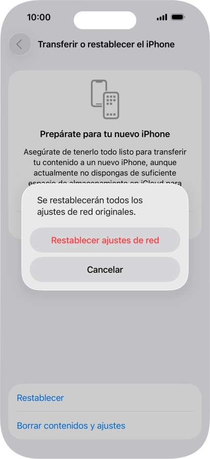 Pulsa Restablecer ajustes de red.