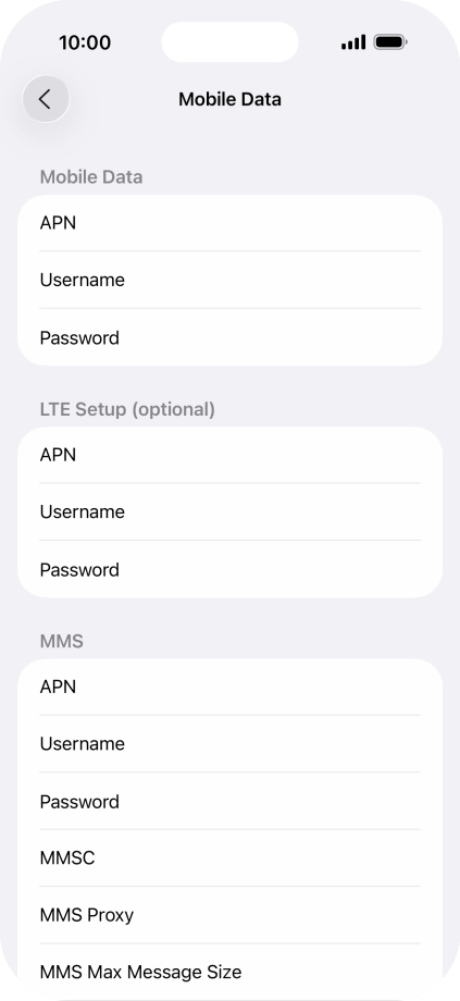 Press APN and key in live.vodafone.com.