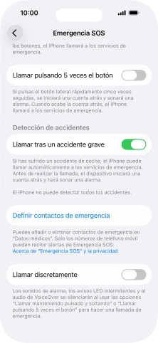 Pulsa Definir contactos de emergencia y sigue las indicaciones de la pantalla para insertar la información y tus contactos de emergencia.