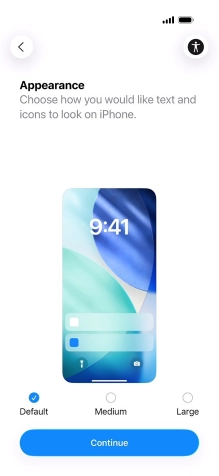 Select the required text and icon size on your phone and press Continue.