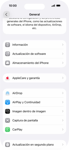 Pulsa Actualización de software. Si hay una versión de software nueva disponible, aparecerá ahora en la pantalla. Sigue las indicaciones de la pantalla para actualizar el software del teléfono.