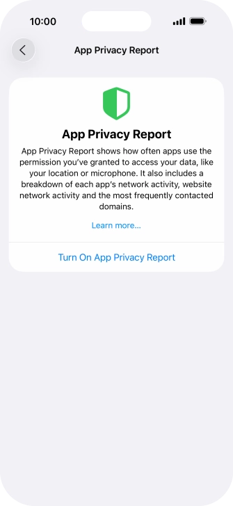 Press Turn On App Privacy Report to turn on the function.
