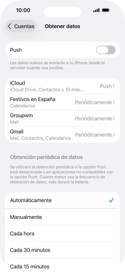 Si desactivas la función, pulsa el ajuste deseado.