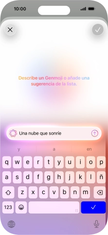 Escribe con tus propias palabras cómo tiene que ser el Genmoji y pulsa la flecha hacia arriba.