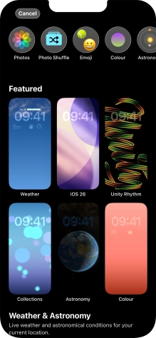Press the required category and follow the instructions on the screen to select the required background image.