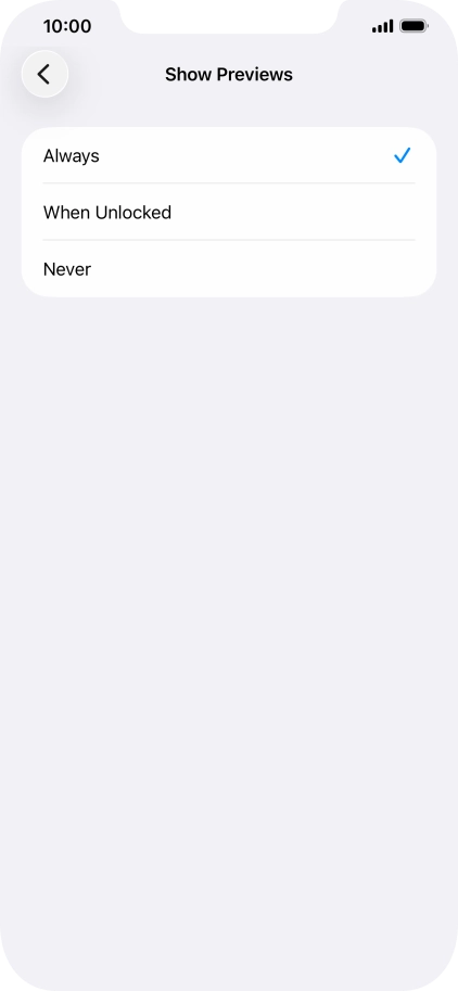 To select notification preview on the lock screen, press Always.