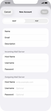 Press Host Name and key in the name of your email provider's outgoing server. Please note that if you can't send email messages when using your email provider's outgoing server, key in smtp.vodafone.net.au (Vodafone's outgoing server).