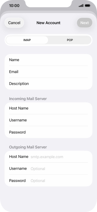 Press Host Name and key in the name of your email provider's outgoing server. Please note that if you can't send email messages when using your email provider's outgoing server, key in smtp.vodafone.net.au (Vodafone's outgoing server).