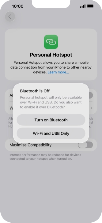 If Wi-Fi is turned on, press Wi-Fi and USB Only.