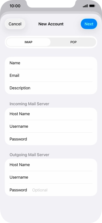 Press Password and key in the password for your email account. Please note that if you're using Vodafone's outgoing server, leave the password field empty.