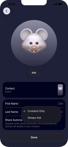 Press the required setting.