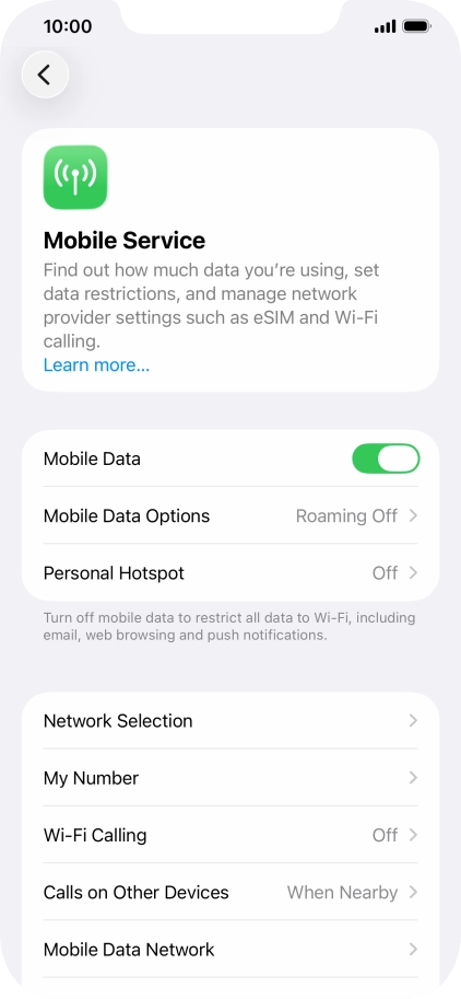 Press Mobile Data Options.