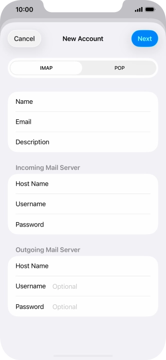 Press Username and key in the password for your email account. Please note that if you're using Vodafone's outgoing server, leave the password field empty.