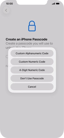 Follow the instructions on the screen to turn on use of phone lock code or press Don't Use Passcode.