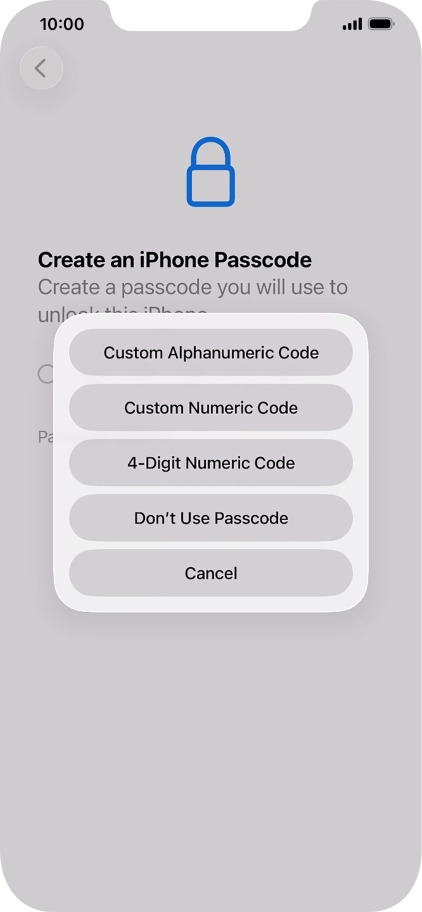 Follow the instructions on the screen to turn on use of phone lock code or press Don't Use Passcode.