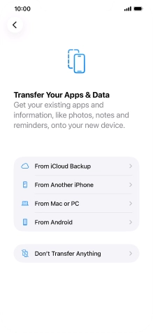 You can transfer content from an Android phone when your phone is activated for the first time and after a factory reset. When this screen is displayed, your phone is ready to transfer content from an Android phone.