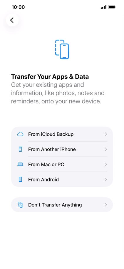 You can transfer content from an Android phone when your phone is activated for the first time and after a factory reset. When this screen is displayed, your phone is ready to transfer content from an Android phone.