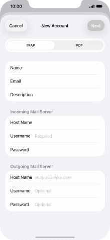 Press Username and key in the username for your email account.