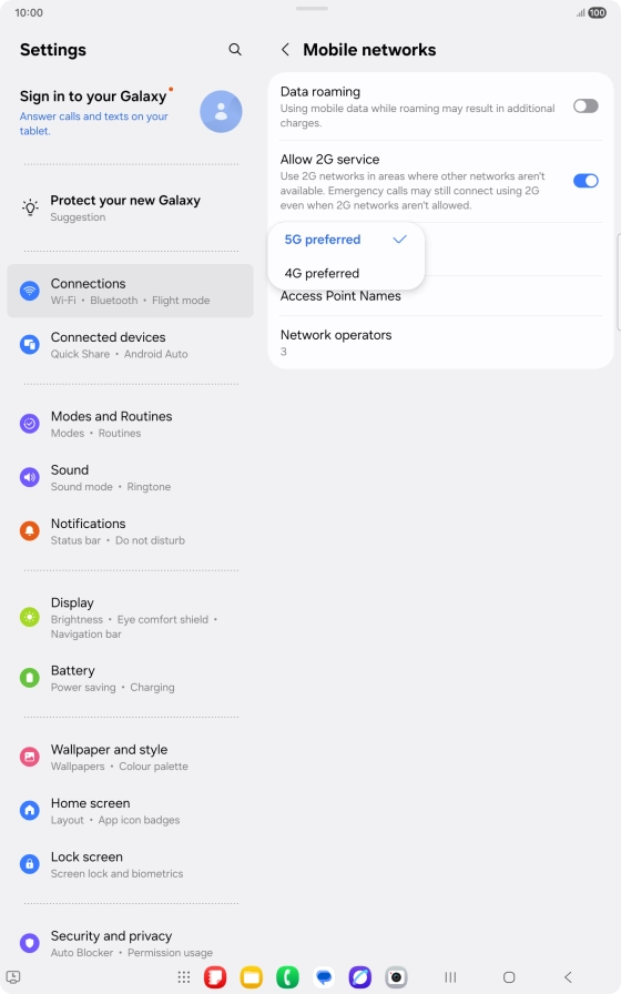 Press the required network mode.