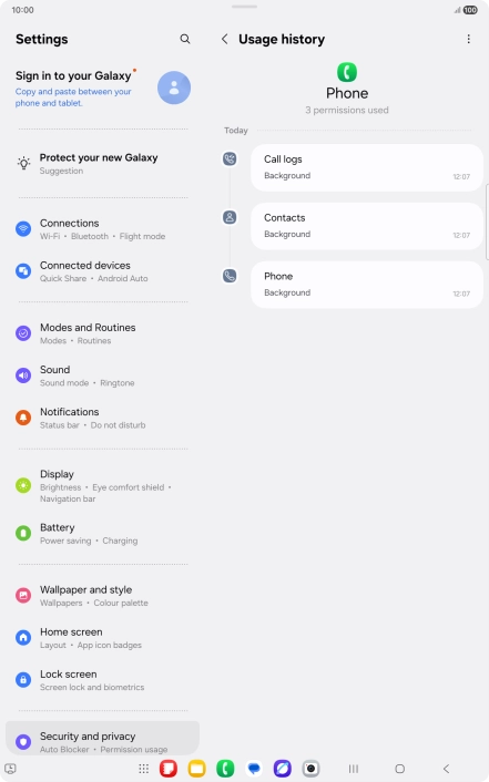 The app activity for the selected app is displayed.