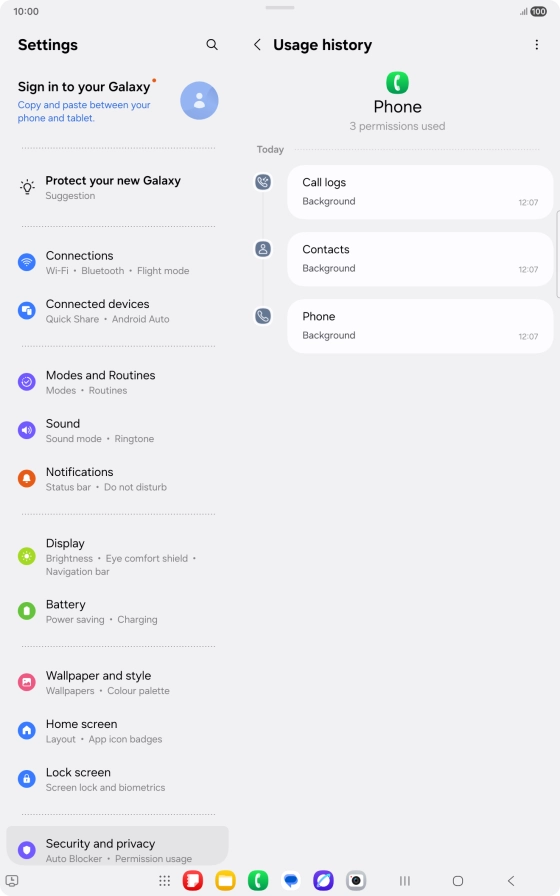 The app activity for the selected app is displayed.