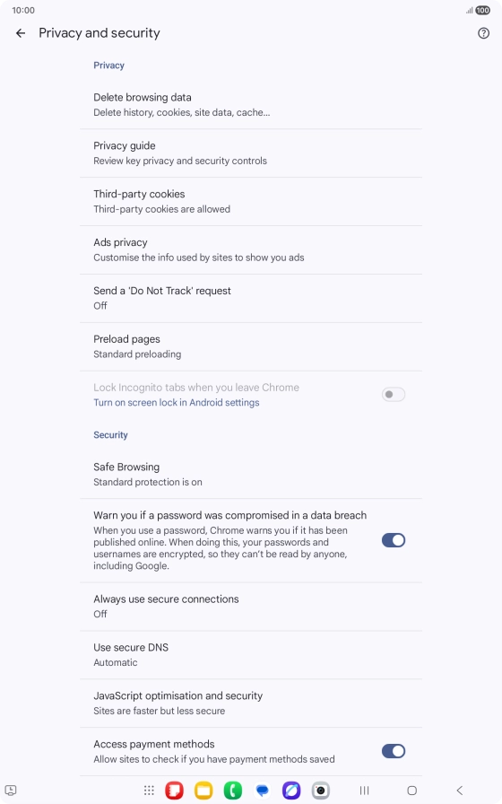 Press Delete browsing data.