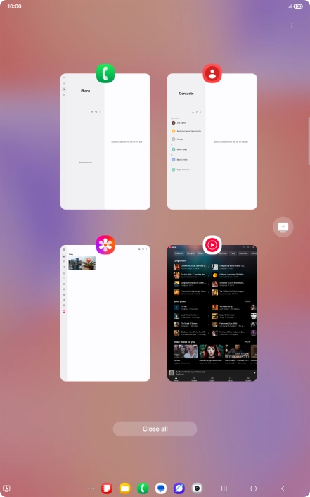 To end one running application, slide your finger upwards on the required application.