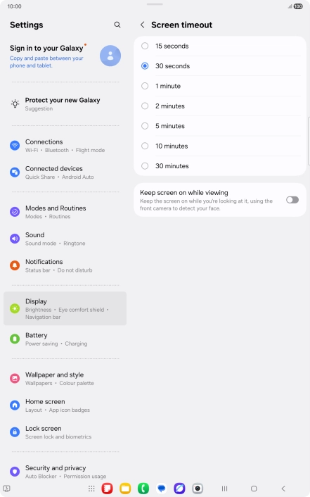Press the required setting.