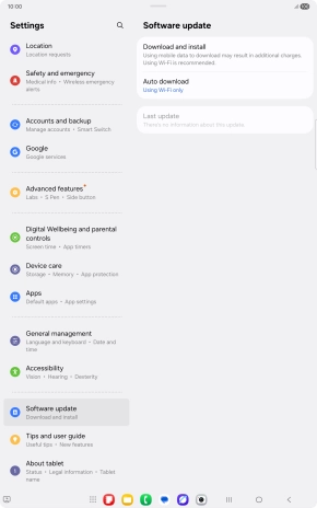 Press Download and install. If a new software version is available, it's displayed. Follow the instructions on the screen to update the tablet software.
