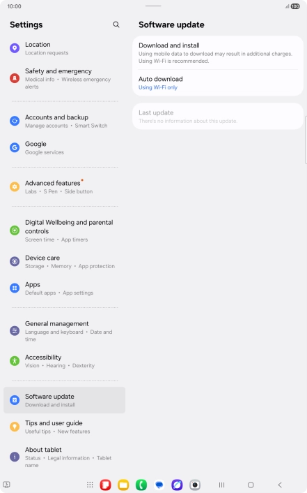 Press Download and install. If a new software version is available, it's displayed. Follow the instructions on the screen to update the tablet software.