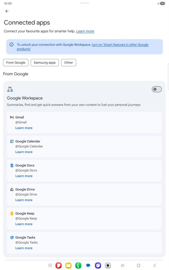 Press the indicator next to the required extension to turn on the function.