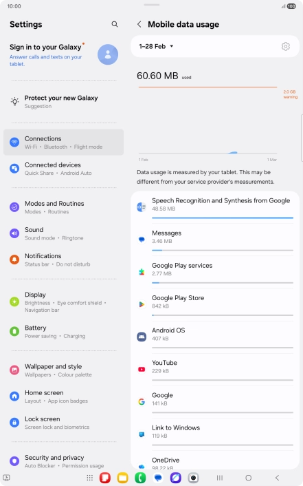 The data usage for each application is displayed below the name of the application.