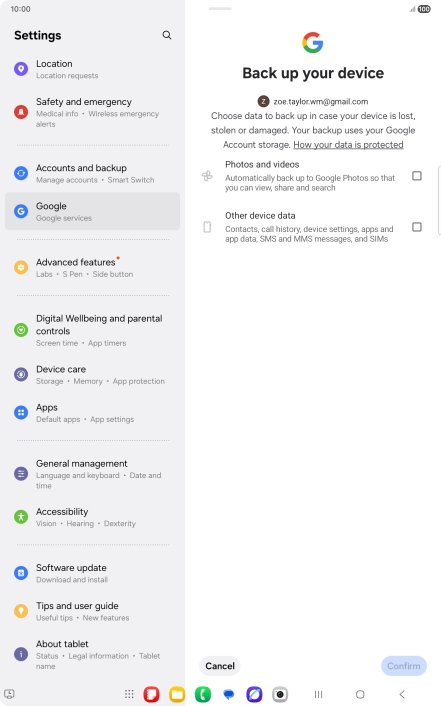 Press the fields next to the required data types to select them.