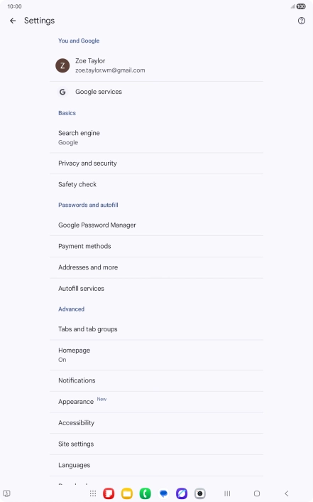 Press Privacy and security.