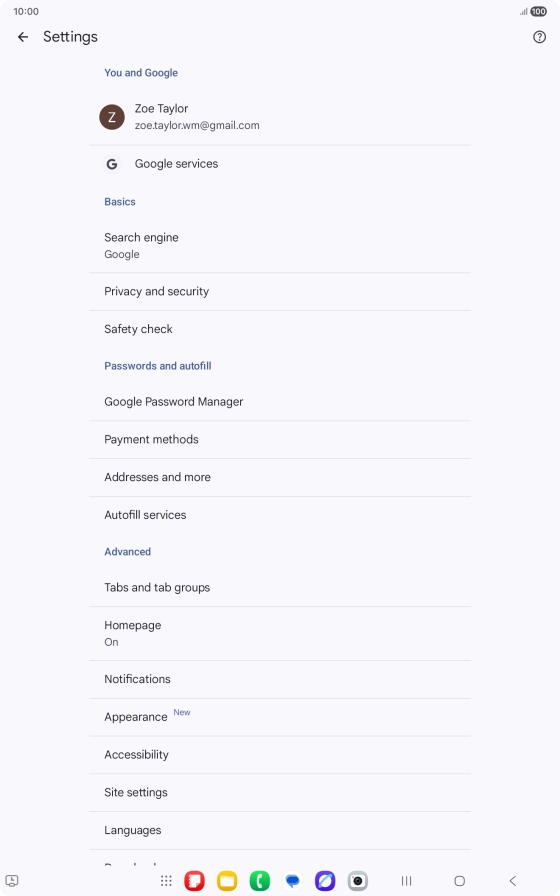 Press Privacy and security.
